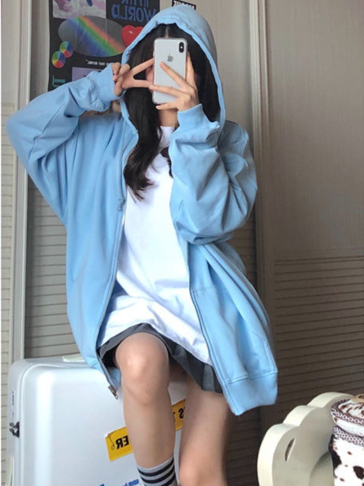 Women'S Fashion Zip Hoodie - Oversized Hooded Sweatshirts Korean Fashion Loose