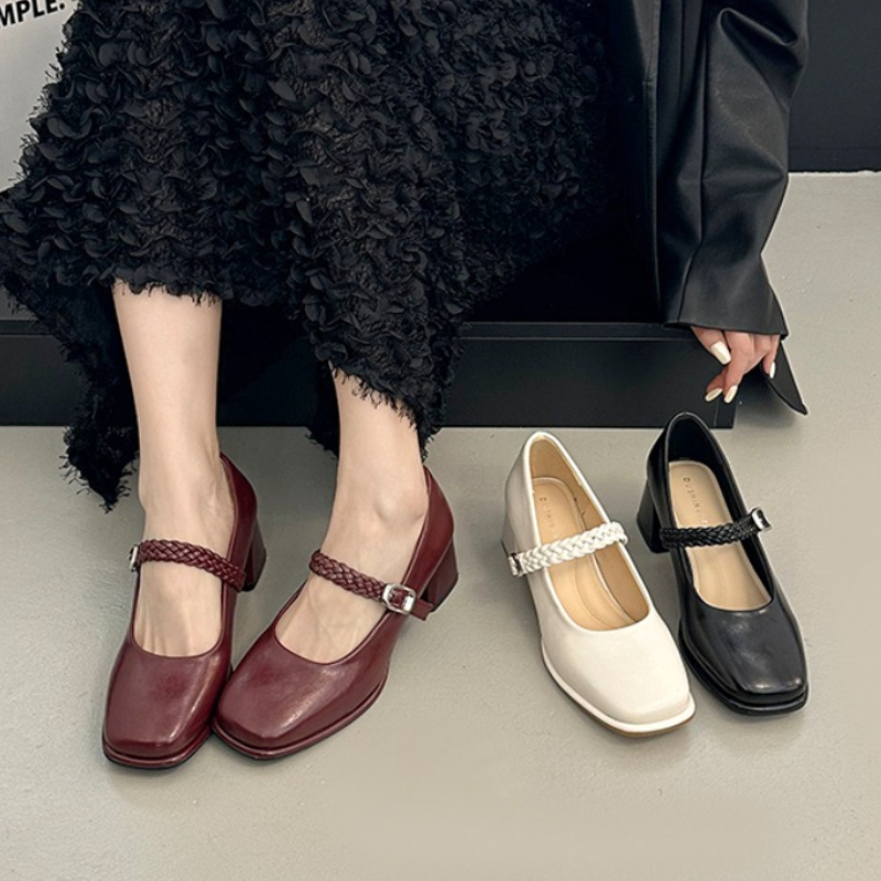 Women'S Fashion Korea - Spring Square Toe Thick Heel Women