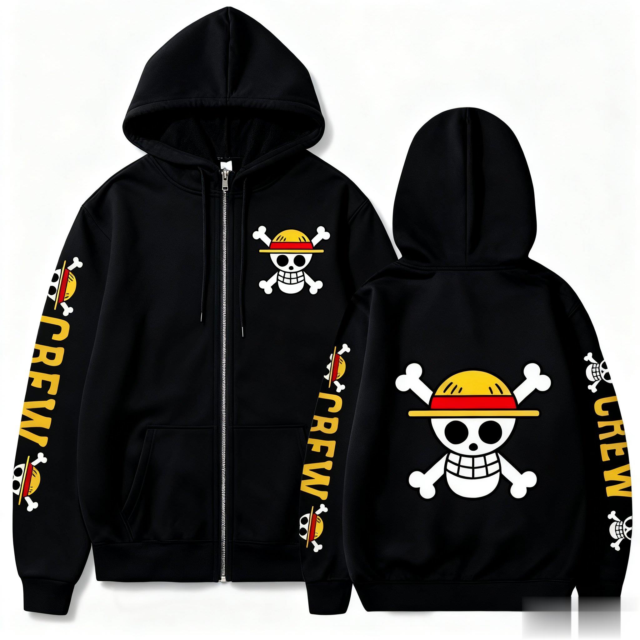 Women'S Fashion Zip Hoodie - One Piece Anime Luffy Straw Hat
