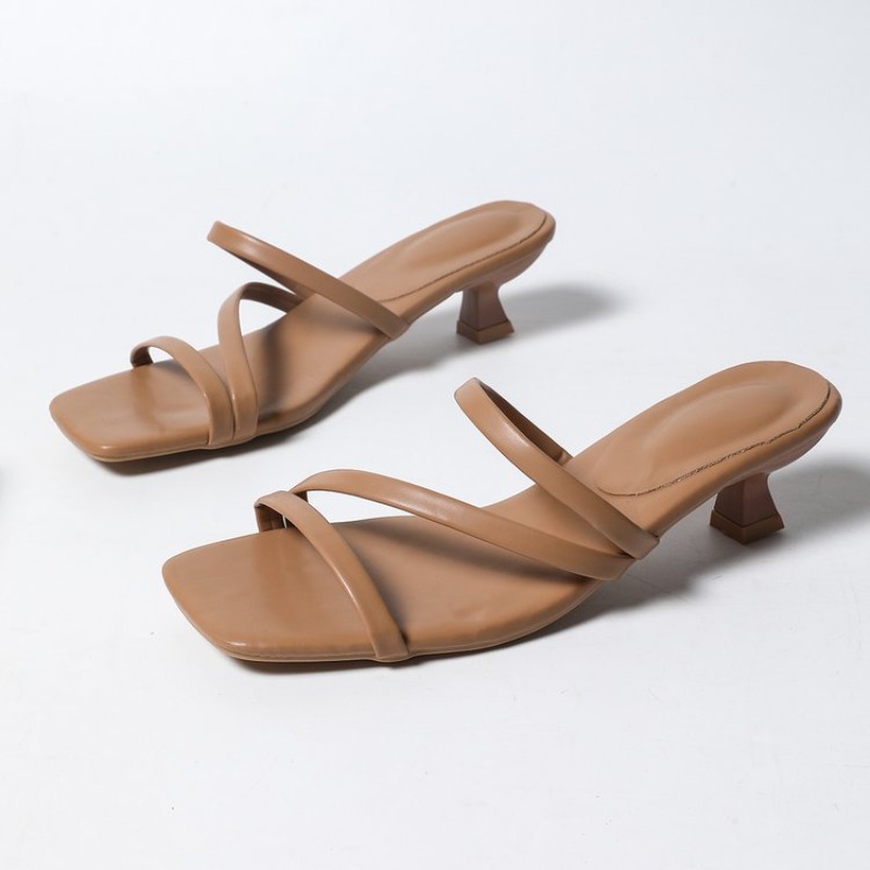 Women'S Fashion Korea - Kitten Heel Women Slippers Fashion Cross