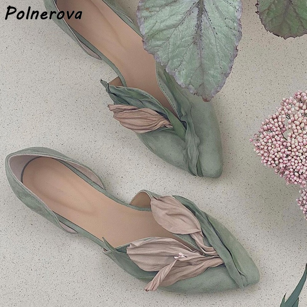 Women'S Fashion Summer 2025 - Green Pink Bud Pumps Flat Pleated