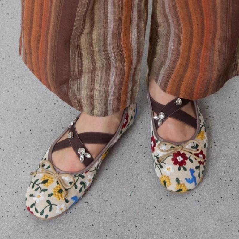 Embroidery Flower Ballet Flats - Women Fashion Designers 리뷰 및 가격