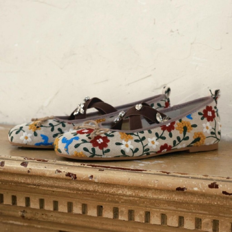 Embroidery Flower Ballet Flats - Women Fashion Designers 리뷰 및 가격