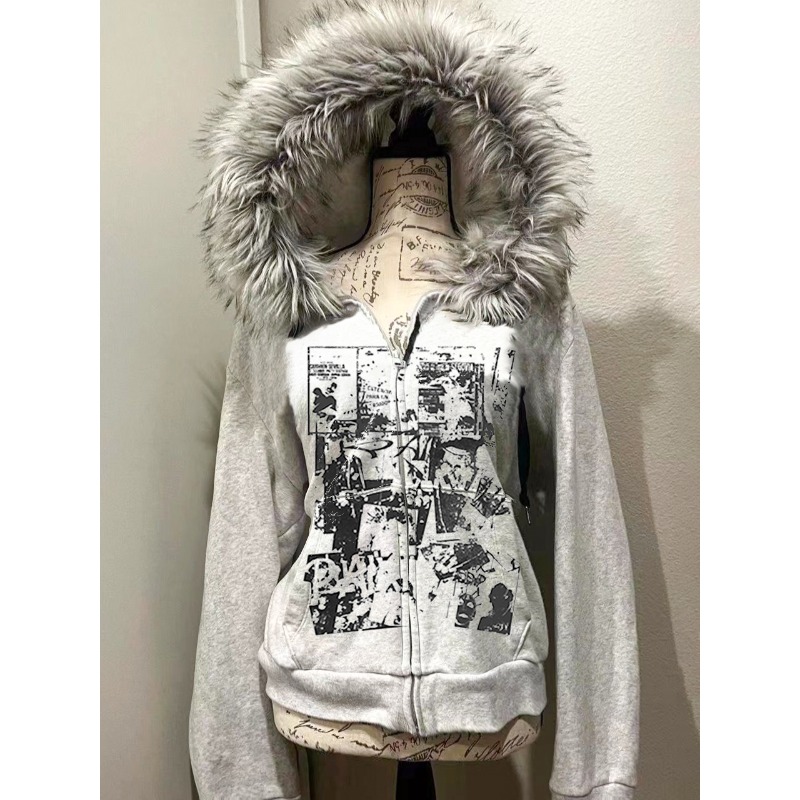 Grey Faux Fur Wool Double Zipp - Women'S Fashion Zip Hoodie 리뷰 및 가격