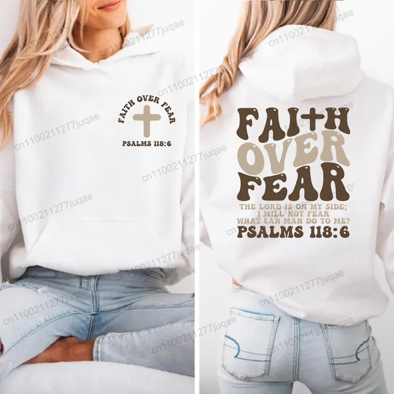 Faith Over Fear Print Sweatshi - Women Fashion Over 50 리뷰 및 가격