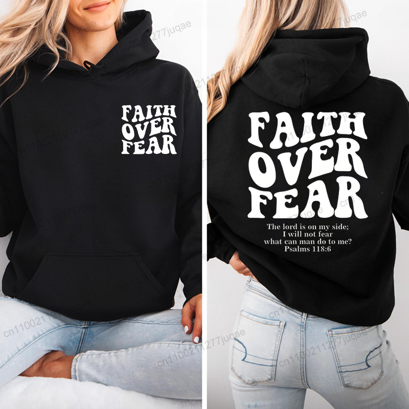 Faith Over Fear Print Sweatshi - Women Fashion Over 50 리뷰 및 가격
