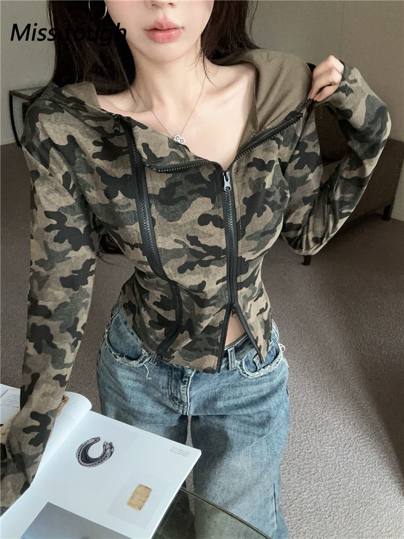 Women Camo Zip-up Hoodie Cropp - Women'S Fashion Zip Hoodie 리뷰 및 가격