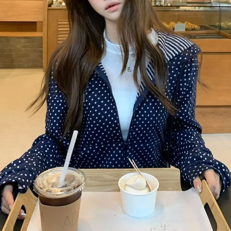 Korean Polka Dot Casual Printe - Women'S Fashion Zip Hoodie 리뷰 및 가격