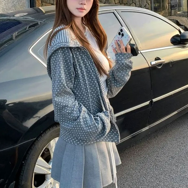 Korean Polka Dot Casual Printe - Women'S Fashion Zip Hoodie 리뷰 및 가격