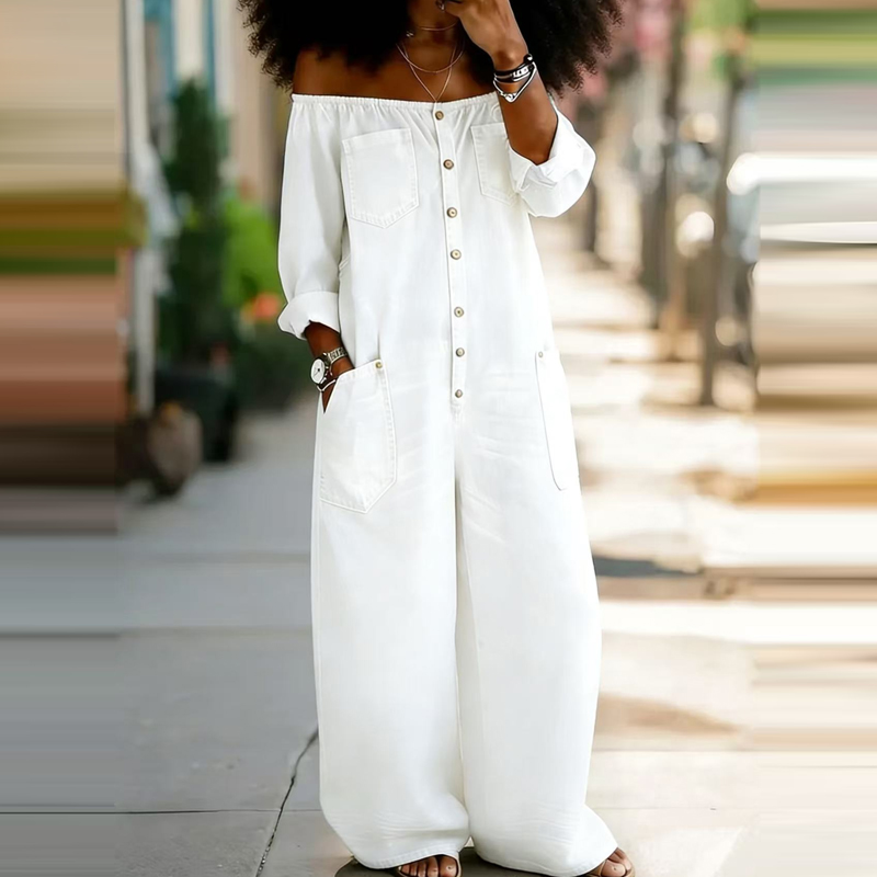 Elegant Off Shoulder Solid Den - Women'S Fashion Vintage Off Shoulder Long Sleeve Jumpsuit 리뷰 및 가격