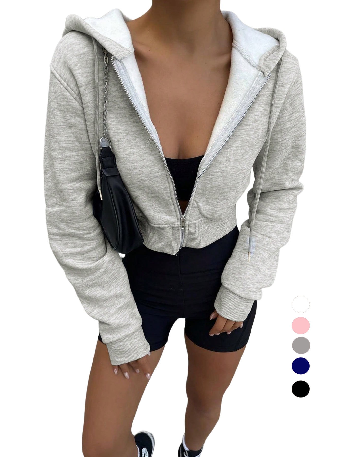 Women's Gray Cropped Zip Up Ho - Women'S Fashion Zip Hoodie 리뷰 및 가격
