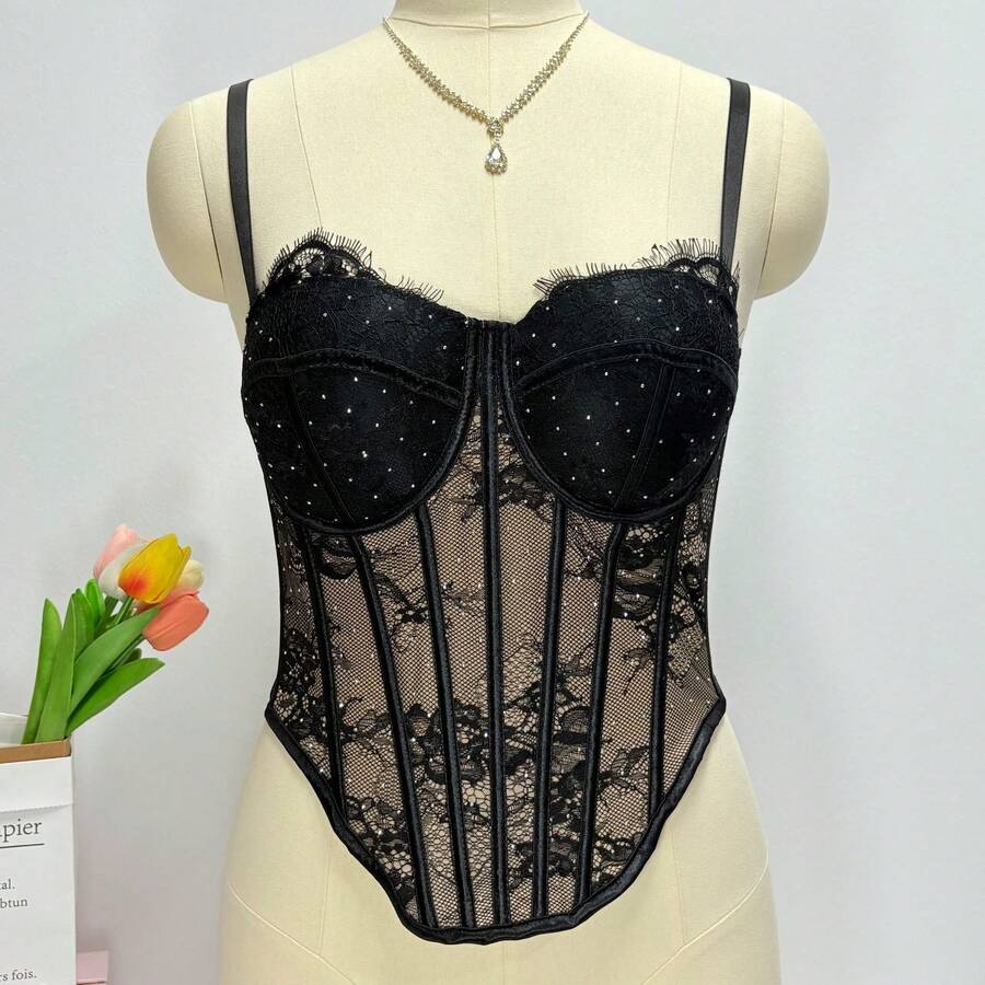 White Lace Rhinestone Corset T - Corset Top Boned 리뷰 및 가격