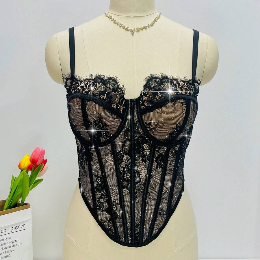 White Lace Rhinestone Corset T - Corset Top Boned 리뷰 및 가격