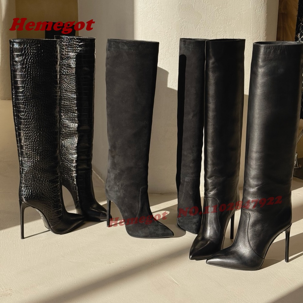 Brown Croc-Embossed Leather Kn - Winter Fashion Women Boots 리뷰 및 가격